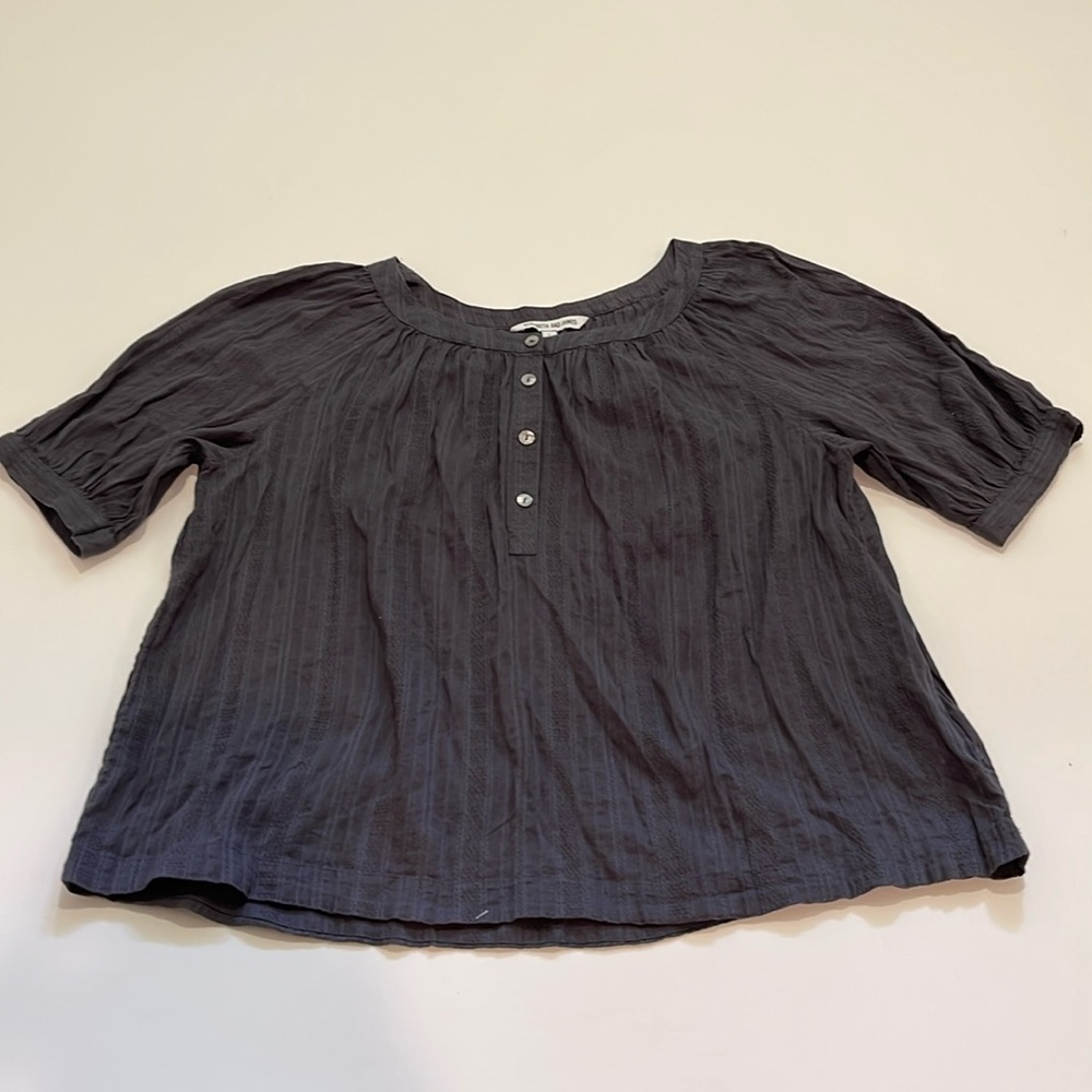 Elizabeth & James Short Sleeve Semi Sheer Blouse Peasant Boho